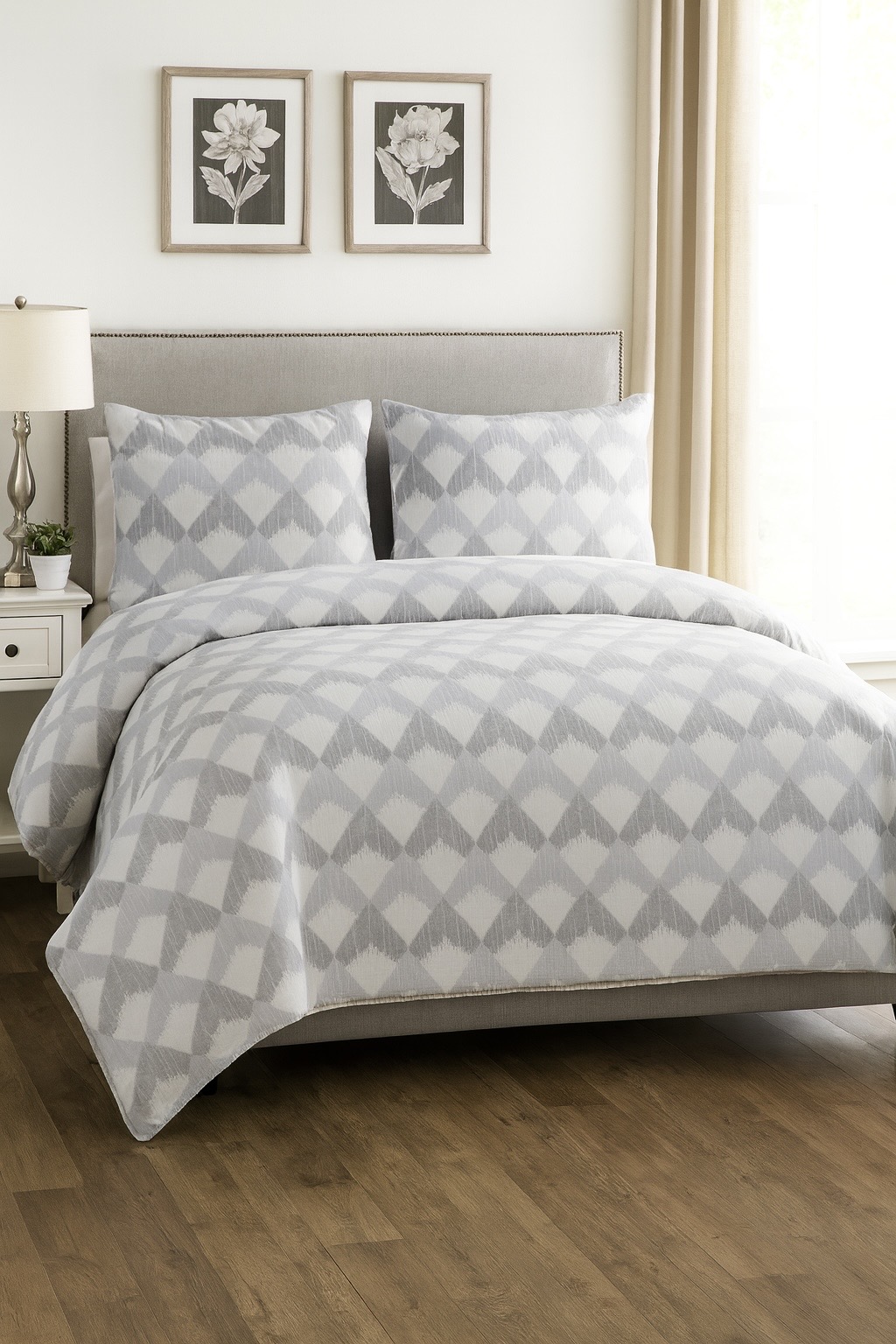 grey harmony Σετ σεντόνια από 100% βαμβάκι με μοντέρνο γκρι γεωμετρικό μοτίβο