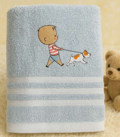 Παιδική Πετσέτα Booby Γαλάζια – Αγόρι με Σκυλάκι