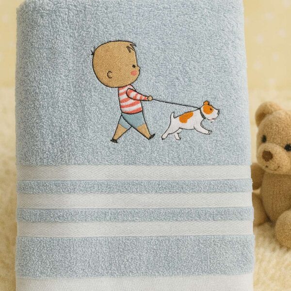 Παιδική Πετσέτα Booby Γαλάζια – Αγόρι με Σκυλάκι