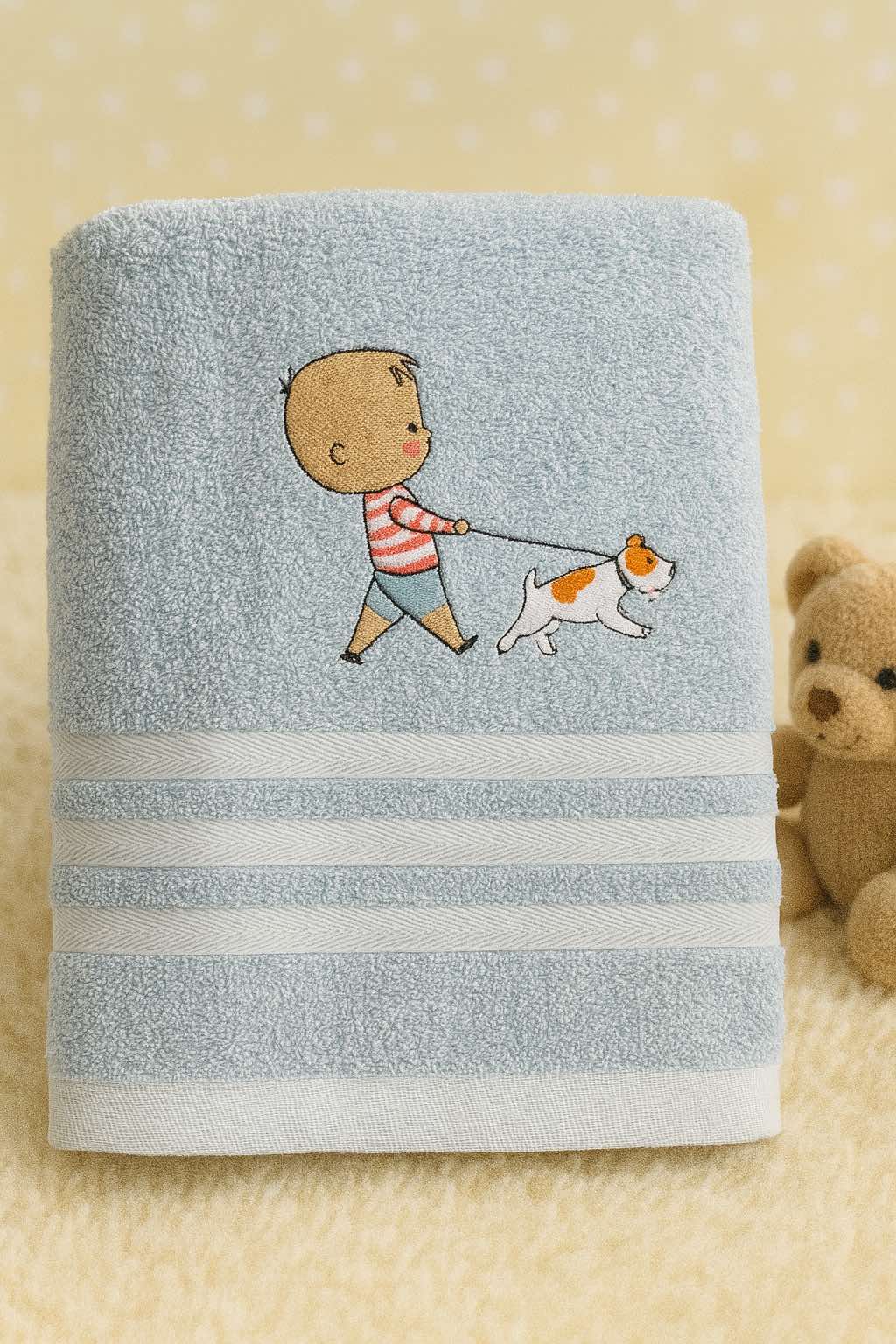 Παιδική Πετσέτα Booby Γαλάζια – Αγόρι με Σκυλάκι