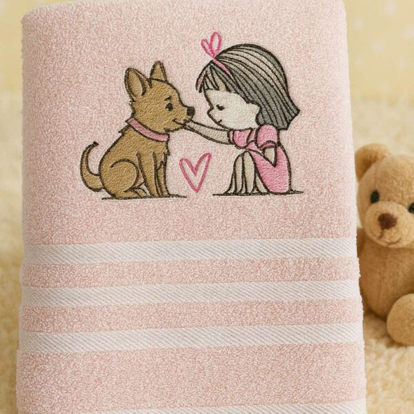 Παιδική Πετσέτα Luna Ροζ – Κοριτσάκι με Σκυλάκι