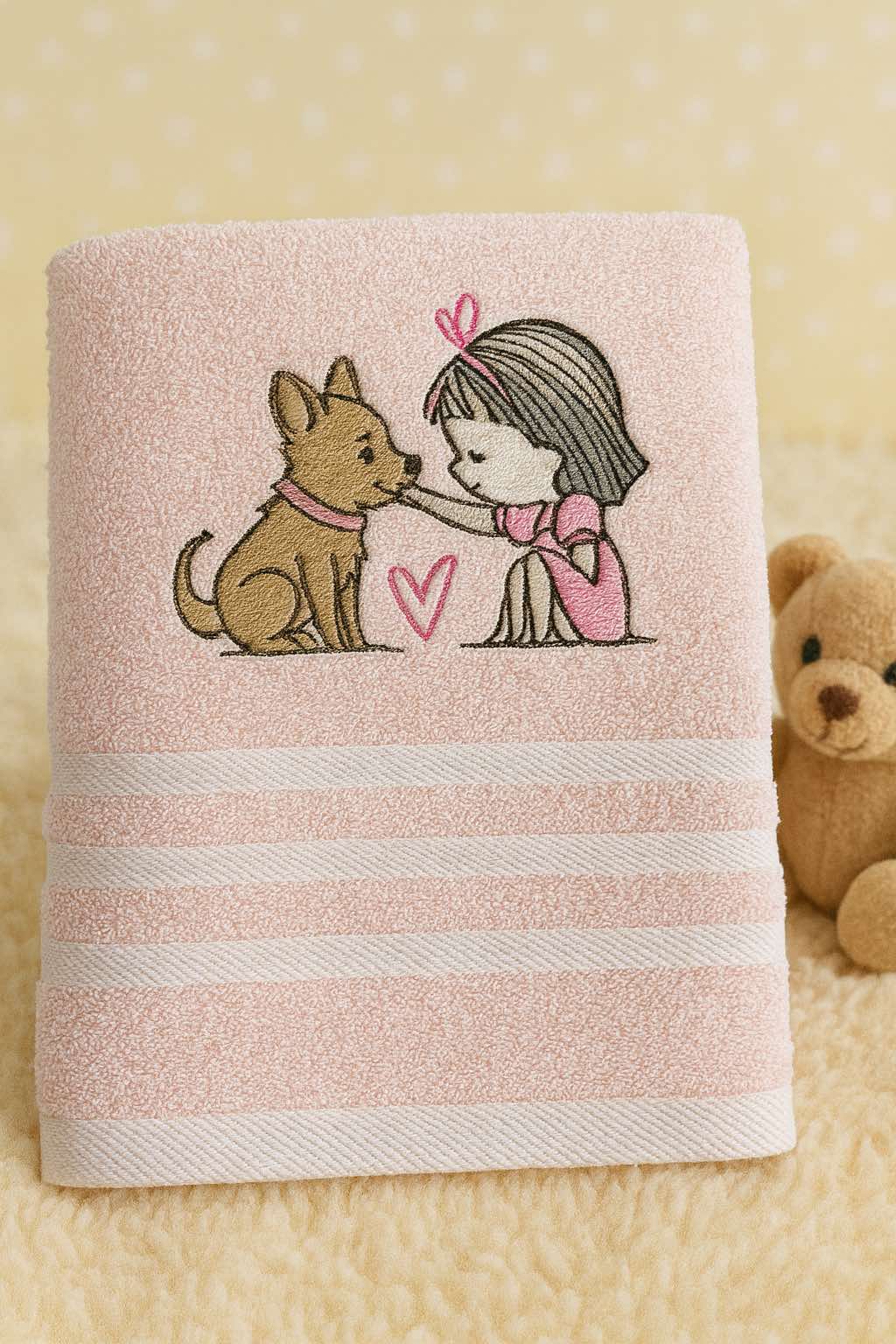 Παιδική Πετσέτα Luna Ροζ – Κοριτσάκι με Σκυλάκι
