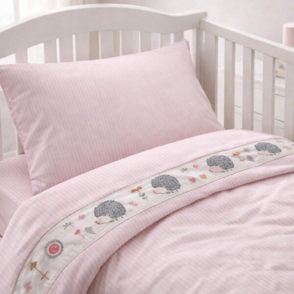 Παιδικό Σετ Σεντονιών Κούνιας με Φάσα – Ροζ Σατέν
